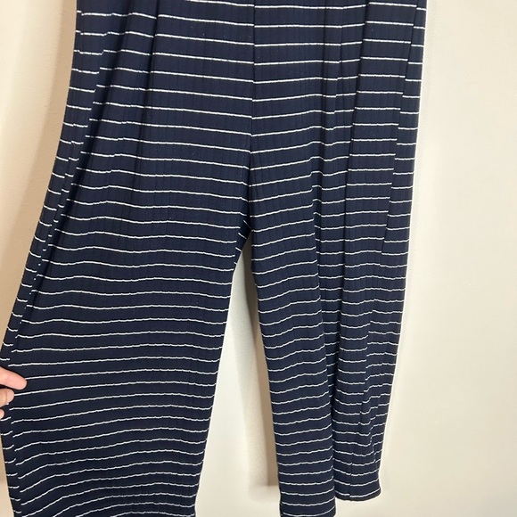 Striped Navy Blue Cropped Romper - Picture 2 of 4